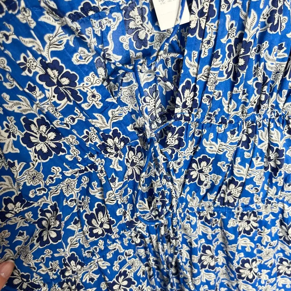 J.Crew Blue Floral Tie Front Mini Dress Beachy Cottagecore Large